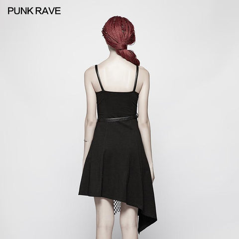 Daily Dark Punk Spaghetti Straps Asymmetrical Mesh Dress