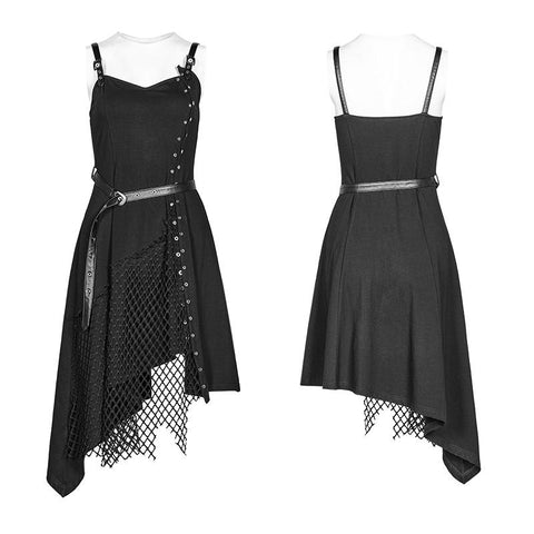 Daily Dark Punk Spaghetti Straps Asymmetrical Mesh Dress