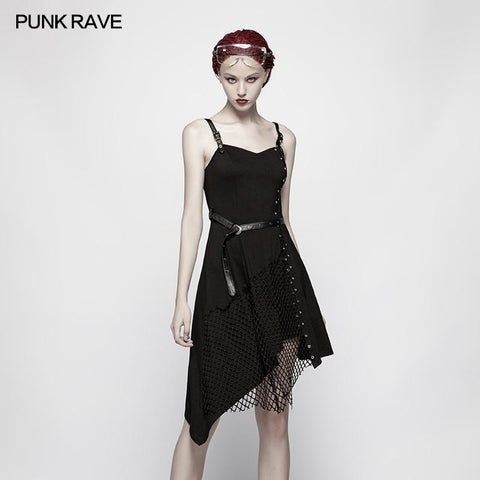 Daily Dark Punk Spaghetti Straps Asymmetrical Mesh Dress