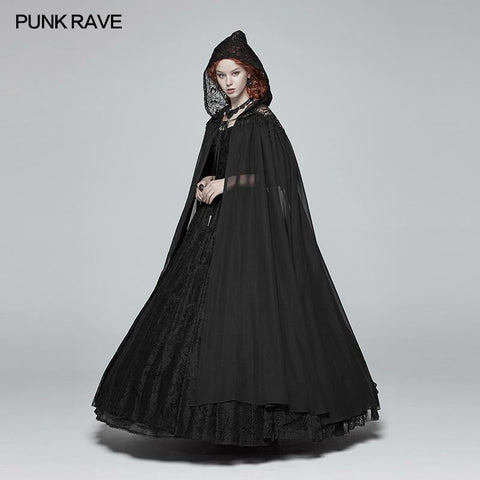 Gothic Hooded Chiffon Cape Long Coat