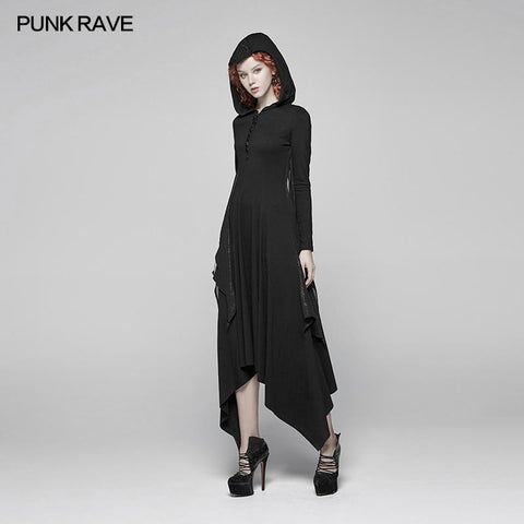 Gothic Bat Wing Hooded Long Sleeves Asymmetrical Dress