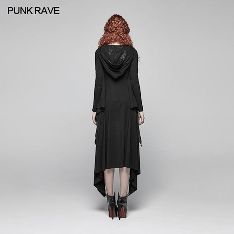 Gothic Bat Wing Hooded Long Sleeves Asymmetrical Dress