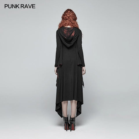 Gothic Bat Wing Hooded Long Sleeves Asymmetrical Dress