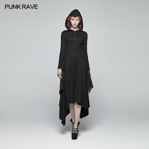 Gothic Bat Wing Hooded Long Sleeves Asymmetrical Dress