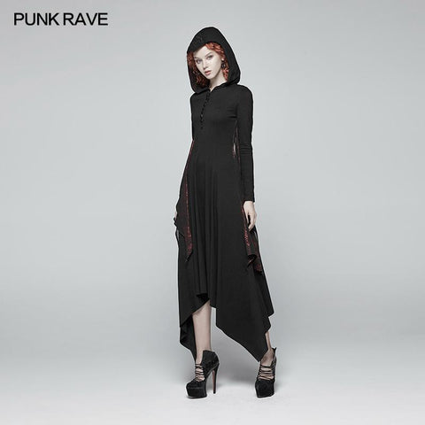 Gothic Bat Wing Hooded Long Sleeves Asymmetrical Dress