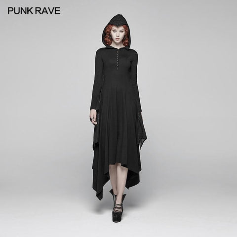 Gothic Bat Wing Hooded Long Sleeves Asymmetrical Dress