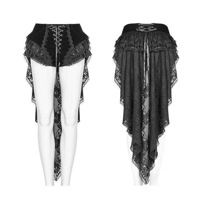 Gothic Swallow Tail Dress Shorts With Lace Pleat Streamers