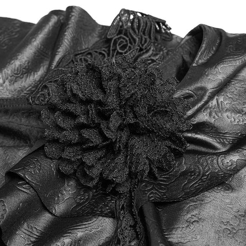 Gothic Stretch Dark Pattern Asymmetric Collar Top With Ruffle Cuff