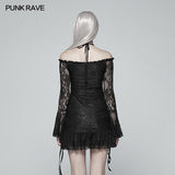 Gothic Off Shoulder Halter Neck Horn Sleeves Lace Mini Shirt