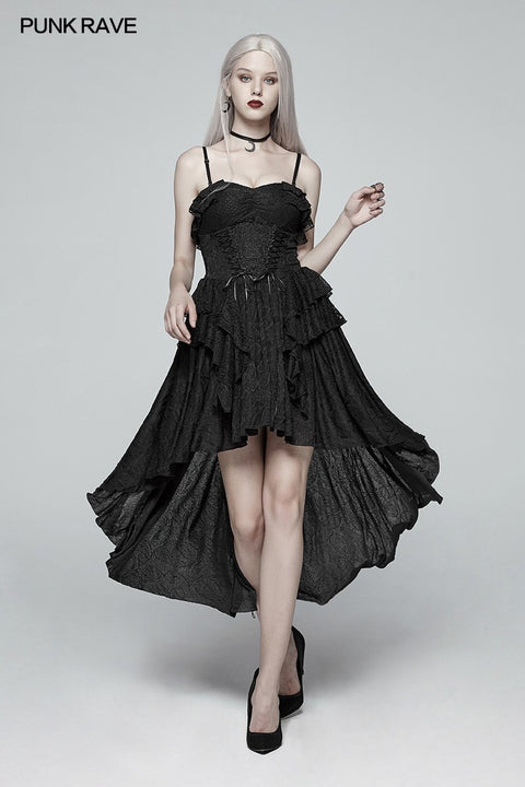Gothic Strapless High Low Dress With Detachable Shoulder Strap