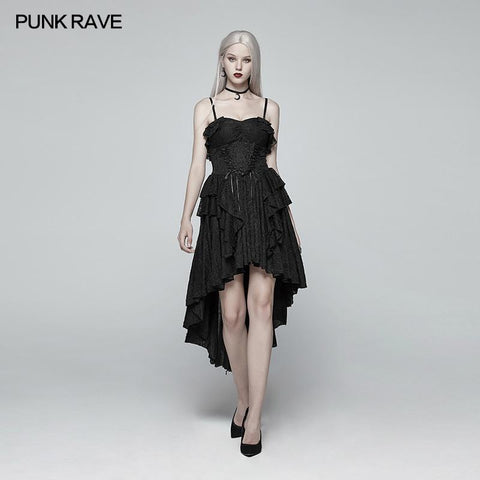 Gothic Strapless High Low Dress With Detachable Shoulder Strap