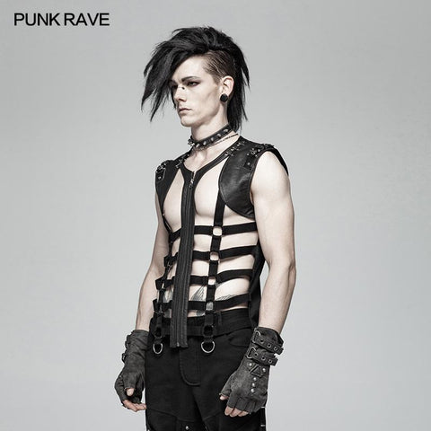 Men Punk Personality Skeleton PU Vest