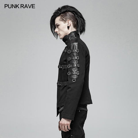 Men Punk Non-stretchy Asymmetric Short Coat