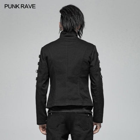 Men Punk Non-stretchy Asymmetric Short Coat