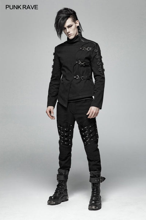 Men Punk Non-stretchy Asymmetric Short Coat