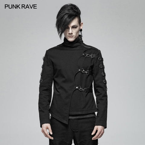 Men Punk Non-stretchy Asymmetric Short Coat