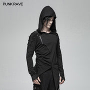 Dark Punk Hooded Thin Asymmetry Sweatshirt For Men