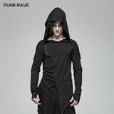 Dark Punk Hooded Thin Asymmetry Sweatshirt For Men