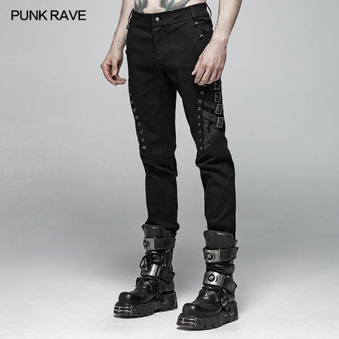 Men Punk Water-washed Elastic Trousers