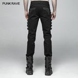Men Punk Water-washed Elastic Trousers