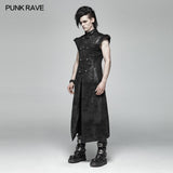 Punk Armor Long Vest Coat With  PU Leather Buckle