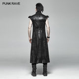 Punk Armor Long Vest Coat With  PU Leather Buckle