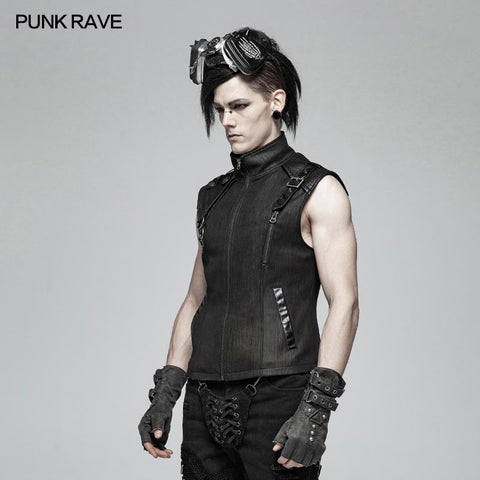 Handsome Punk Standing Collar Zipper Vest For Men