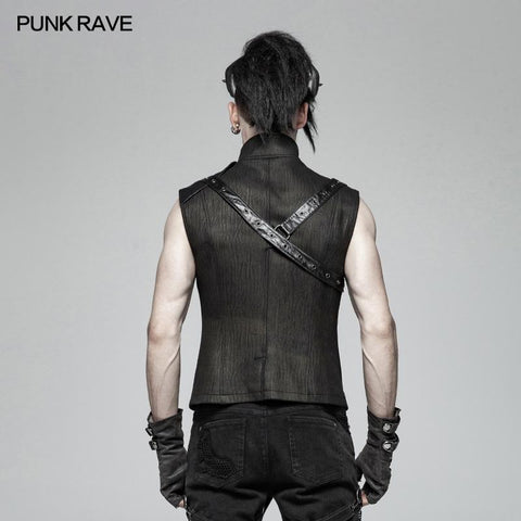 Handsome Punk Standing Collar Zipper Vest For Men
