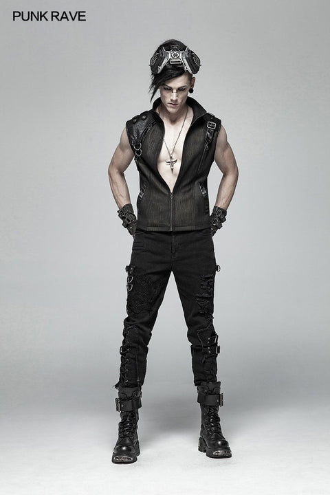 Handsome Punk Standing Collar Zipper Vest For Men