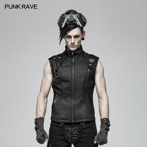 Handsome Punk Standing Collar Zipper Vest For Men