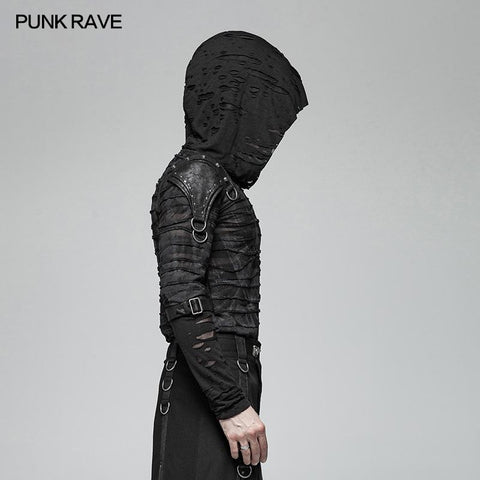 Men Punk Dark Printing Long Sleeves Hooded T-shirt