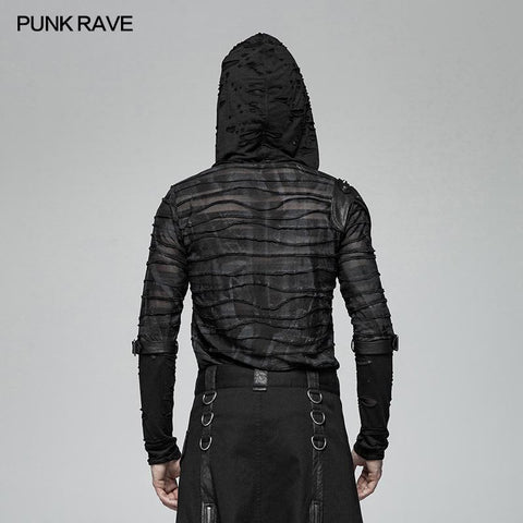 Men Punk Dark Printing Long Sleeves Hooded T-shirt