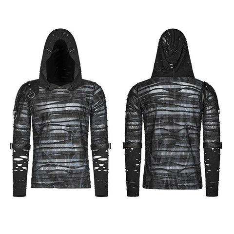 Men Punk Dark Printing Long Sleeves Hooded T-shirt