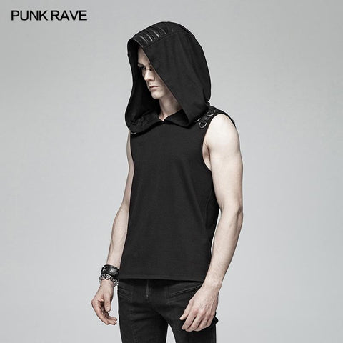 Dark Punk Men Sleeveless T-shirt Hooded Vest