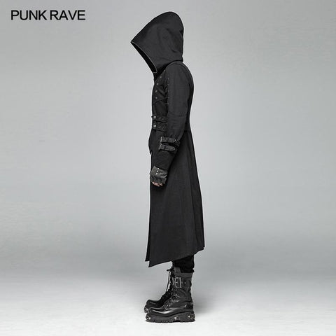 Men Punk Hooded Jacket Long Coat