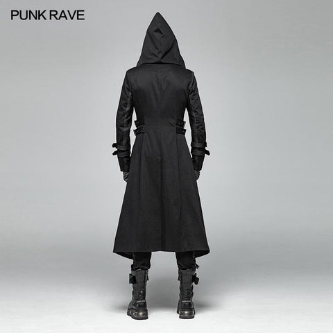 Men Punk Hooded Jacket Long Coat