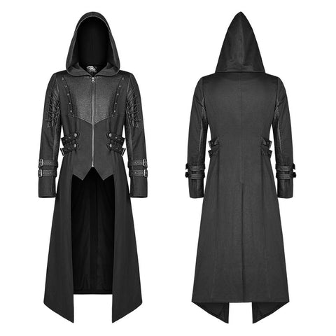 Men Punk Hooded Jacket Long Coat