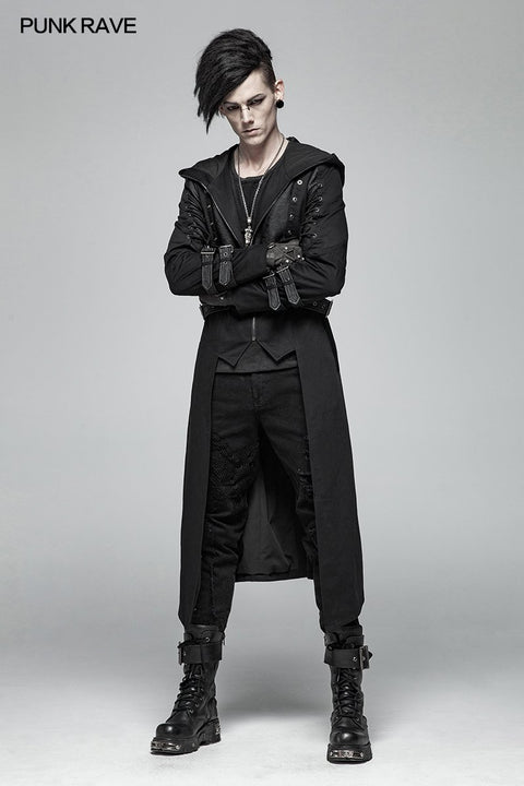 Men Punk Hooded Jacket Long Coat