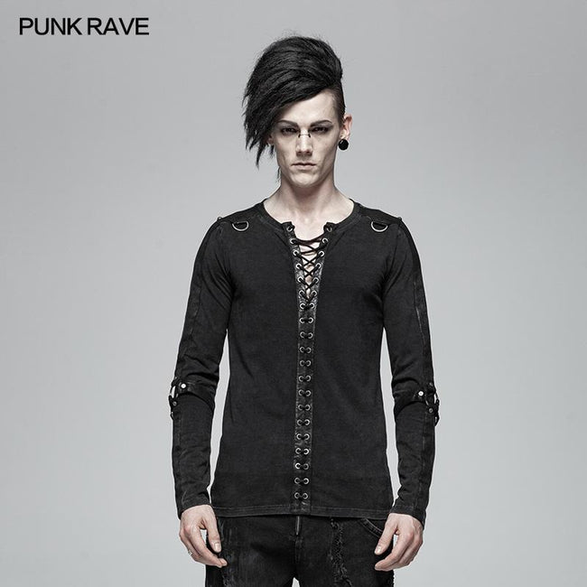 Steampunk Lace-up Neckline Long Sleeve T Shirt