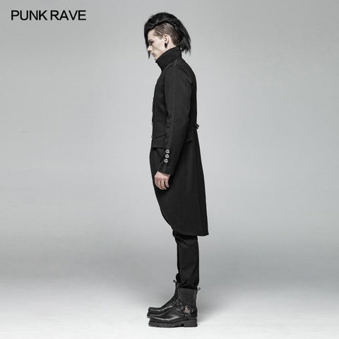 Men Gothic Standing Collar Mid-length Coat