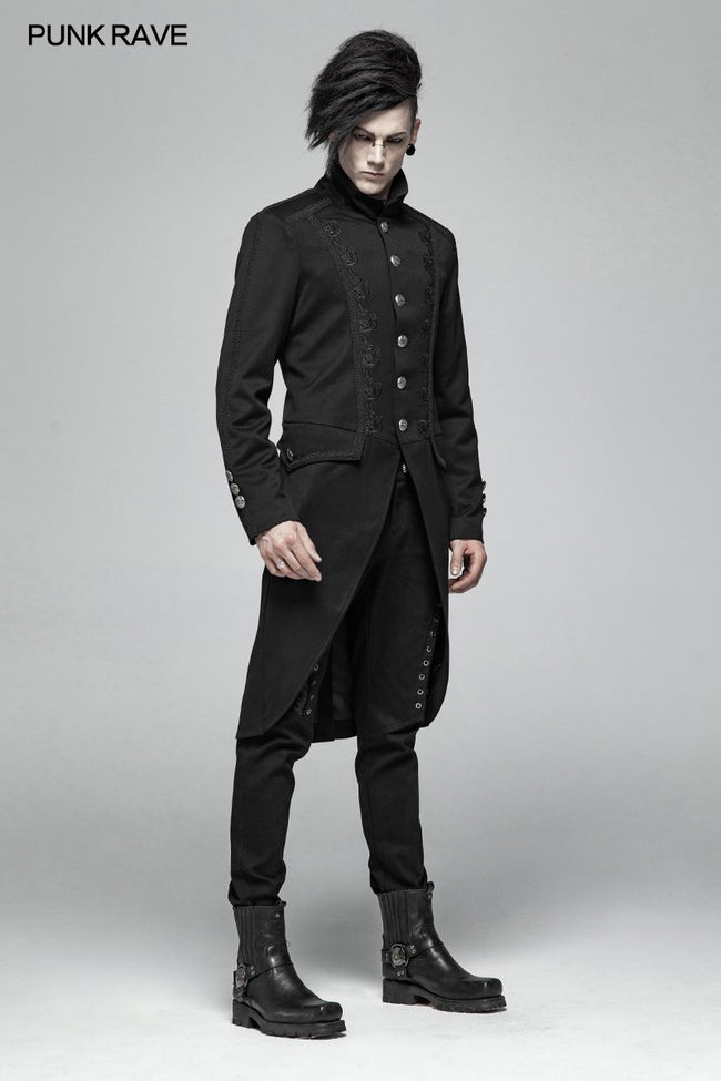 Men Gothic Standing Collar Mid-length Coat