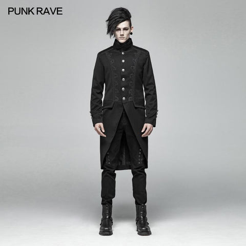 Men Gothic Standing Collar Mid-length Coat