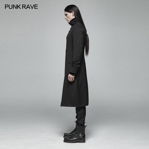 Simple Men Gothic Mid-length Jacket Standing Collar Coat