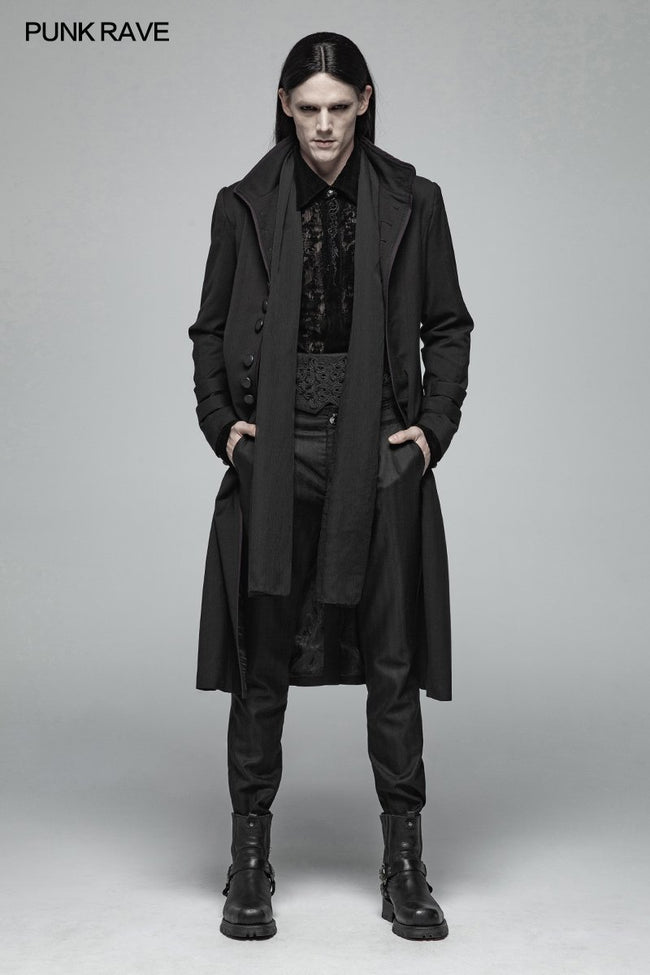 Simple Men Gothic Mid-length Jacket Standing Collar Coat