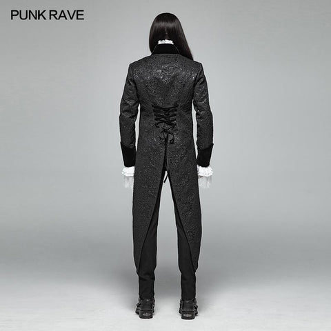 Gothic Medium Length Jacquard Jacket Lace-up Back Tailcoat