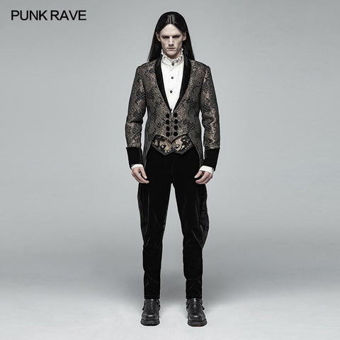 Gothic Medium Length Jacquard Jacket Lace-up Back Tailcoat