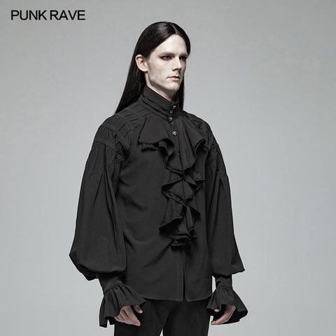 Men Dark Victorian Standing Collar Loose Ruffle Long Sleeve Shirt