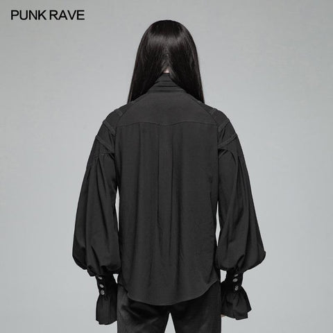 Men Dark Victorian Standing Collar Loose Ruffle Long Sleeve Shirt