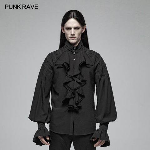 Men Dark Victorian Standing Collar Loose Ruffle Long Sleeve Shirt