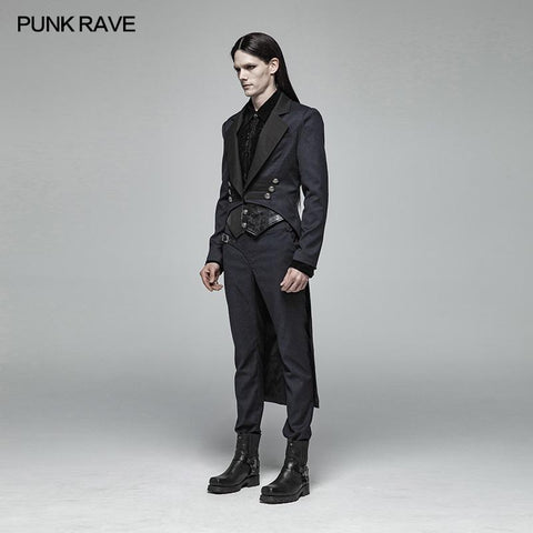 Gentleman Punk Mid-length Coat V-neck Long Sleeve Tailcoat